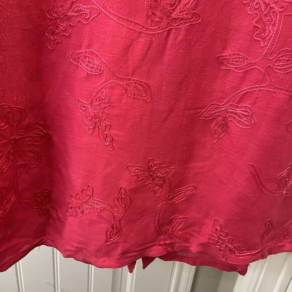 Marsh Landing Pink Floral Embroidered Linen Blend Button Up Top Womens Size L - Picture 12 of 13